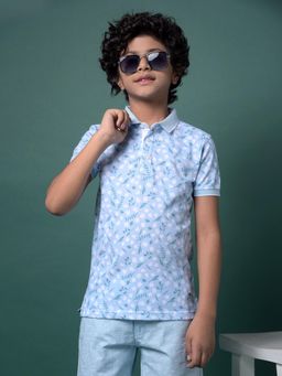 CRIMSOUNE CLUB - Boy's Blue Printed Polo Neck T-Shirt