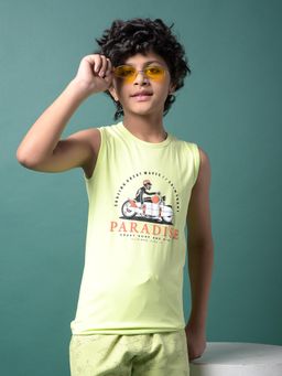 CRIMSOUNE CLUB - Boy's Green Printed Sleeveless T-Shirt