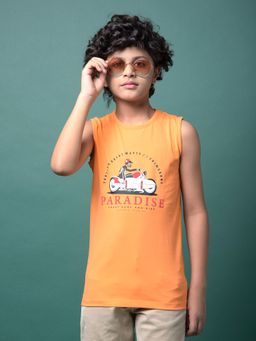 CRIMSOUNE CLUB - Boy's Orange Printed Sleeveless T-Shirt