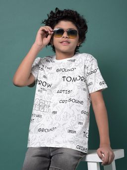 CRIMSOUNE CLUB - Boy's White Typography T-Shirt