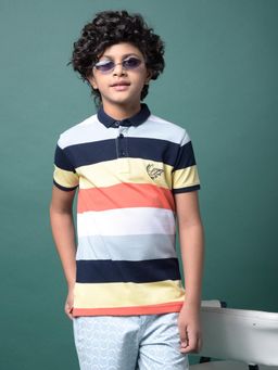 CRIMSOUNE CLUB - Boy's Multi-Color Horizontal Stripes Polo Neck T-Shirt