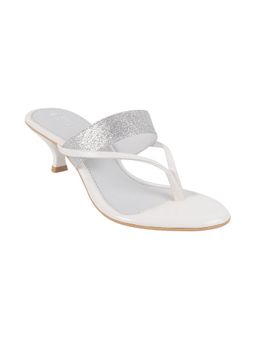 Metro - Womens White Kitten HeelsMetro White Embellished-Sequined Heels