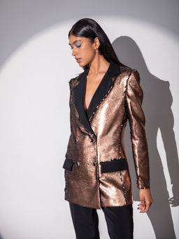 RSVP by Nykaa Fashion - Bronze Embellished Collared Blazer