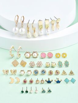 Zaveri Pearls - (Set of 25) Multi-Color Contemporary Studs & Drop Earrings ZPFK15139