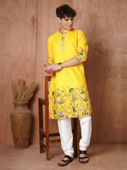 TRYBUY.IN - Yellow Floral Full Sleeves Kurta with Pyjama