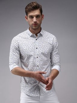 SHOWOFFFF - Men White Collar Neck Conversational Comfort Fit Shirt
