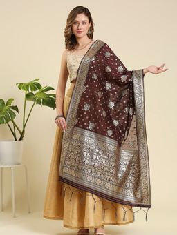Dupatta Bazaar - Womens Chanderi Woven Banarasi Silk Dupatta Magenta