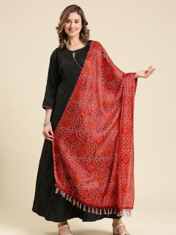 Dupatta Bazaar - Womens Bandhini Printed Crushed Art Silk Dupatta Maroon