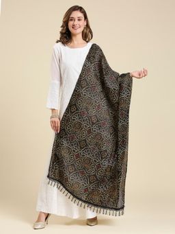 Dupatta Bazaar - Womens Bandhini Printed Crushed Art Silk Dupatta Black