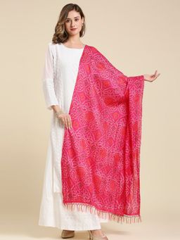 Dupatta Bazaar - Womens Bandhini Printed Crushed Art Silk Dupatta Pink