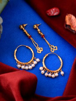 Silvermerc Designs - Gold Plated Contemporary Hoop and Dangle Earrings (Pack of 2)