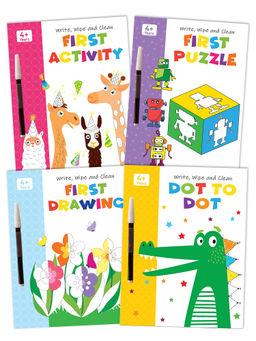 Pegasus - 4 Wipe & Clean Activity Books including Activity, Drawing, Puzzle and Dot to Dot with Pens