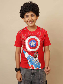 Kidsville - Red Official Captain America Printed Regular Fit T-Shirt