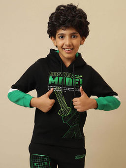 Kidsville - Black Official Minecraft Printed Regular Fit Hoodie