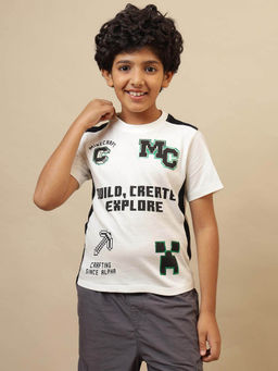 Kidsville - Off White Official Minecraft Printed Regular Fit T-Shirt