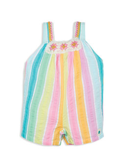 My Milestones - Multi-Colour Iris Crochet Detail Rainbow Stripes Seersucker Playsuit
