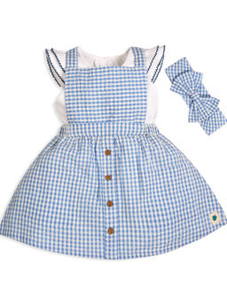 My Milestones - Blue Gingham Seersucker Dungaree with T-Shirt and Matching Hairband
