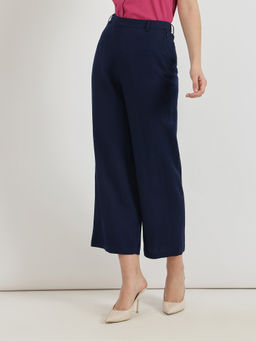 FableStreet - Navy Blue Linen Mid Rise Culottes