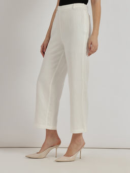FableStreet - Off White Linen Mid Rise Culottes