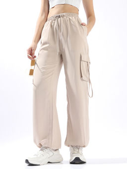 Hubberholme - Beige Hubberholme Women Solid Regular High-Rise Straight Pant