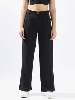 High Star - Black High Star Women Solid Regular High-Rise Straight Trouser