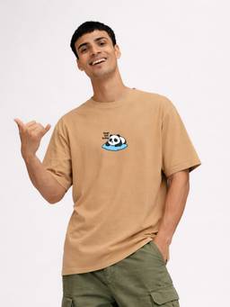 HAZUKU - Men'S Beige Nope Not Today Panda Graphic Oversized T-Shirt