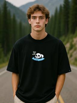 HAZUKU - Men'S Black Nope Not Today Panda Graphic Oversized T-Shirt