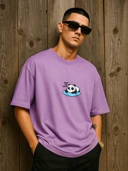 HAZUKU - Men'S Lavender Nope Not Today Panda Graphic Oversized T-Shirt