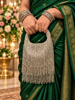 Parizaat By Shadab Khan - Silver Luxury Jhalar Crescent Wedding Clutch