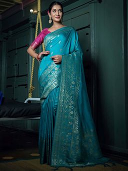 Odette - Blue Colour Art Silk Saree with Art Silk with Unstitched Blouse