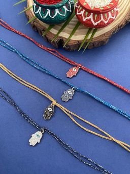 Digital Dress Room - Designer Rakhi BlackRedBlue & White Evil Eye Hamsa Thread Rakhi (Pack of 4)
