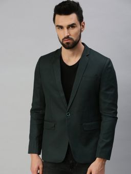 SHOWOFF - Men Notched Lapel Single-Breasted Green Solid Blazer