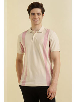 Allen Solly - Beige Stripes Regular Fit Polo T-Shirt