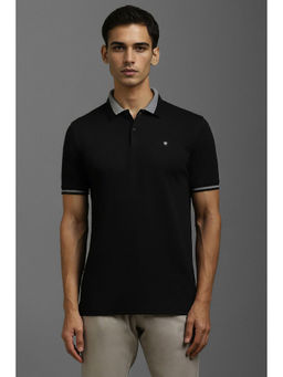 Louis Philippe - Black Solid Slim Fit Polo T-Shirt