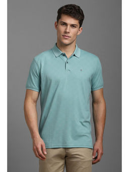 Louis Philippe - Blue Self Design Slim Fit Polo T-Shirt