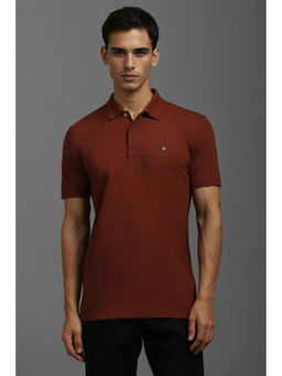 Louis Philippe - Maroon Solid Slim Fit Polo T-Shirt