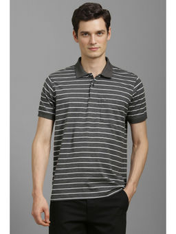Louis Philippe - Grey Stripes Regular Fit Polo T-Shirt