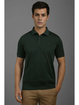 Louis Philippe - Green Solid Slim Fit Polo T-Shirt