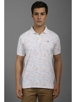 Louis Philippe - White Printed Slim Fit Polo T-Shirt