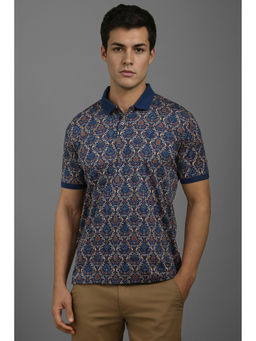 Louis Philippe - Blue Printed Regular Fit Polo T-Shirt