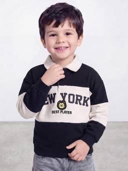 R&B - Boys Navy Blue Colour blocked Shirt Collar Sweatshirt