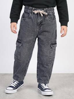 R&B - Boys Grey Pure Cotton Loose Fit Mid Rise Denim Jeans