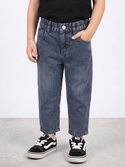 R&B - Boys Grey Pure Cotton Loose Fit Mid Rise Denim Jeans