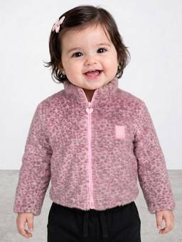 R&B - Girls Pink Leopard Print Full Zip Mock Neck Jacket