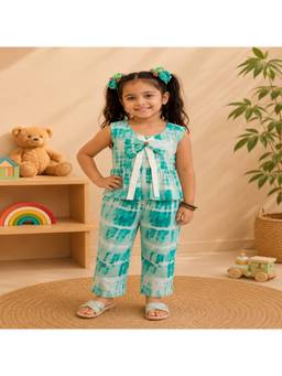 Rangi Saga - Girls Aqua Green Tie-Dye Cotton Co-Ord Set