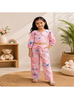 Rangi Saga - Girls Peach Marble Tie-Dye Cotton Co-Ord Set