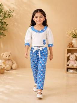 Rangi Saga - Girls Blue Auto Print Cotton Co-Ord Set