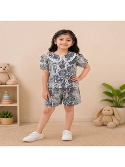 Rangi Saga - Girls Black Abstract Print Shirt With Shorts