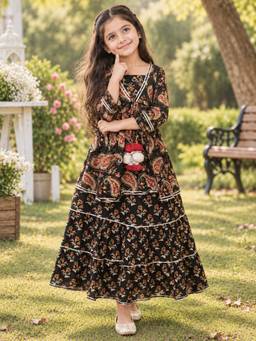 Rangi Saga - Black Block Print Lehenga Choli With Potli (Set Of 3)