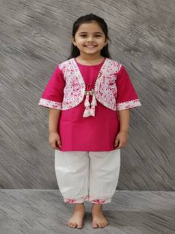 Rangi Saga - Girls Tie And Dye Rani Pink Kurti And Salwar